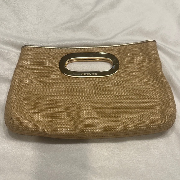 Michael Kors Berkely Straw‎ Clutch with Gold Tone Handle
